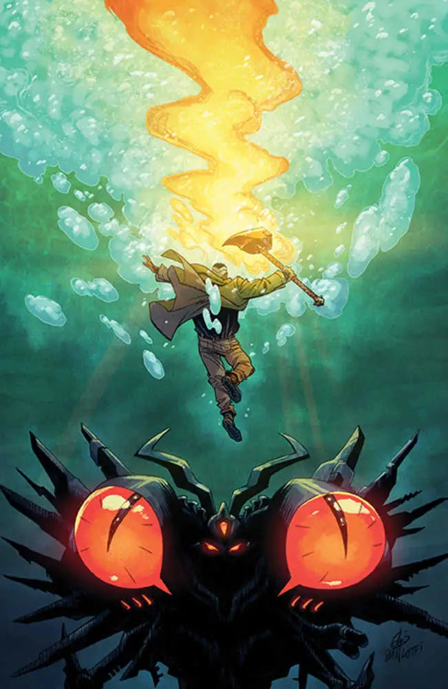Dark creature with glowing red eyes watches swimmer in Mosely #3 Unlockable Variant