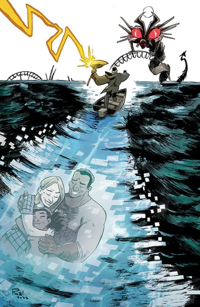 Dramatic underwater scene of divers facing a sea monster for Mosely #3 trading cards