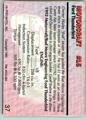 Motorcraft #15 - 1993 Action Packed - #37 - Racing - Racing Card Single