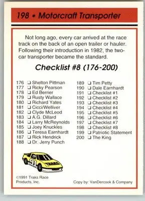 Motorcraft Transporter - 1991 Traks - #198 - Racing - Racing Card Single