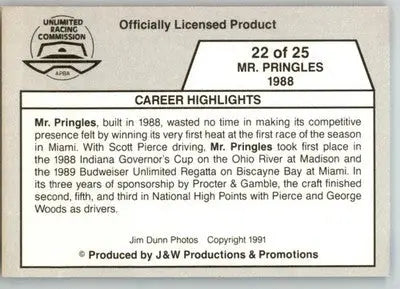 Mr. Pringles 1988 - 1991 APBA Thunder on the Water - #22 - Racing - Racing Card Single