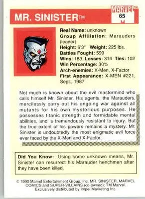 Mr. Sinister - 1990 Impel Marvel Universe - #65 - Non_sport - Non-Sports Card Single