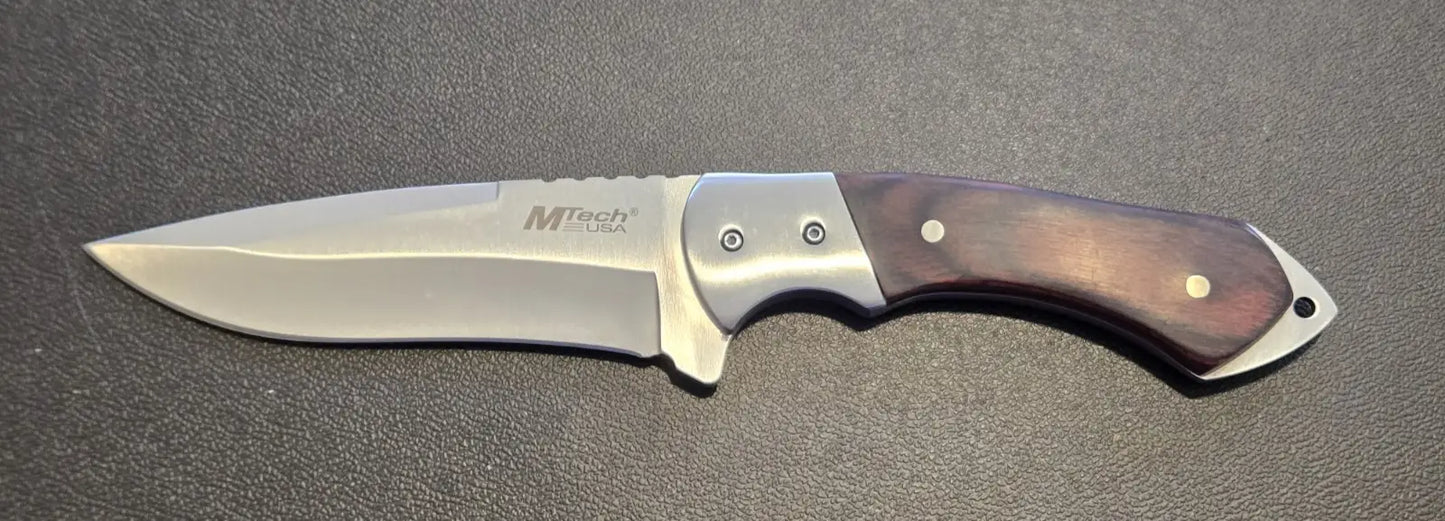 MTech USA MT-080 Fixed Blade Knife Wood Handle Stainless Steel Nylon Sheath NIB - Other