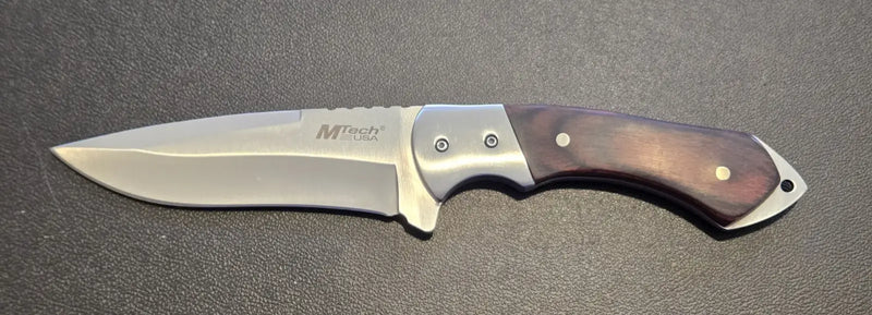 MTech USA MT-080 Fixed Blade Knife Wood Handle Stainless Steel Nylon Sheath NIB - Other