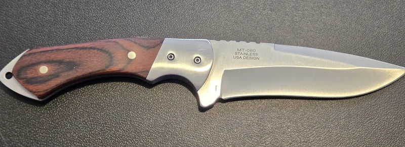 MTech USA MT-080 Fixed Blade Knife Wood Handle Stainless Steel Nylon Sheath NIB - Other