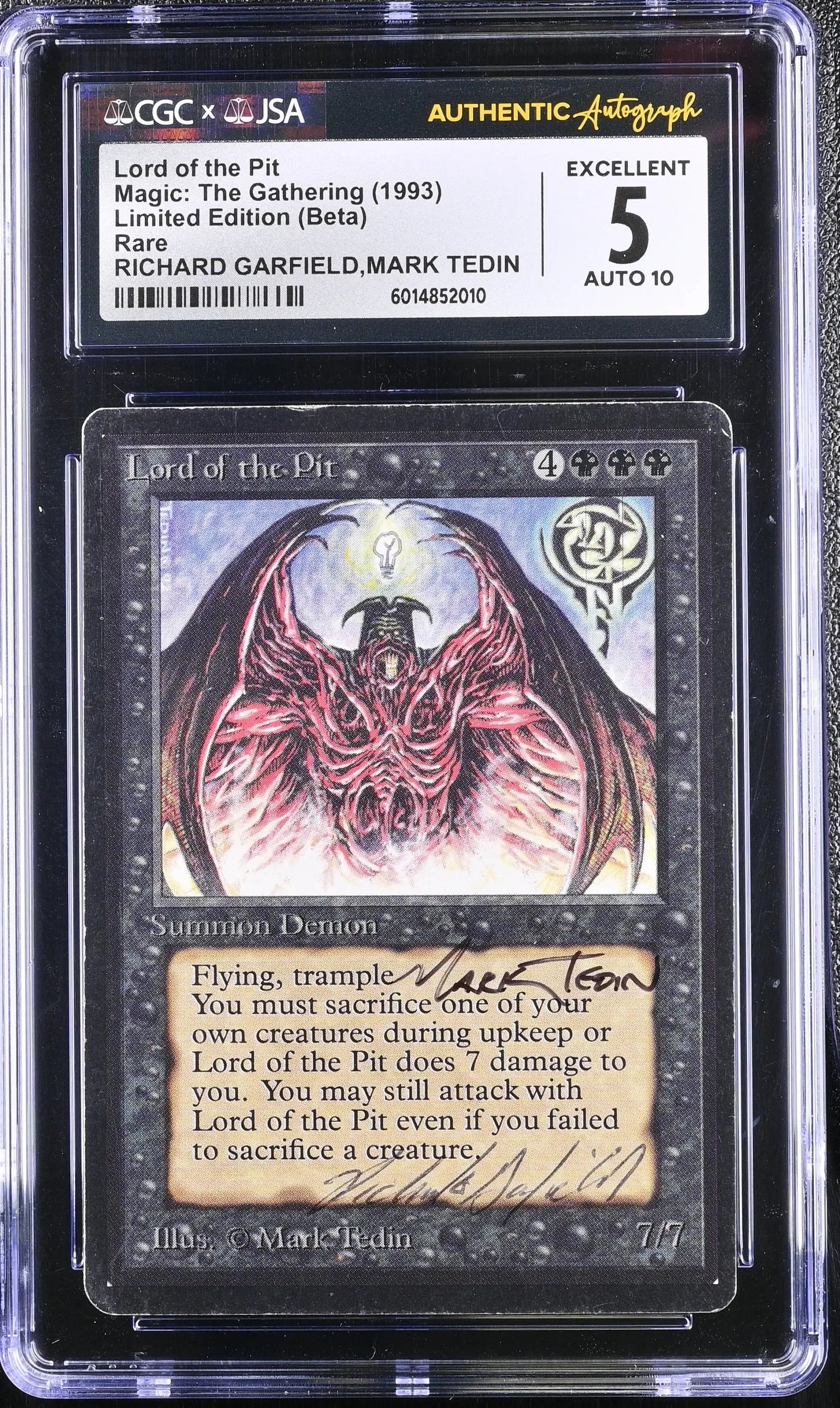 MTG Magic Lord of the Pit [Beta Edition] CGC 5 Ex JSA Tedin & Garfield Autograph - Magic Card Single