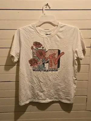MTV T-Shirt Mens L White Floral Logo Music Television Graphic Tee Licensed 2021 - Apparel