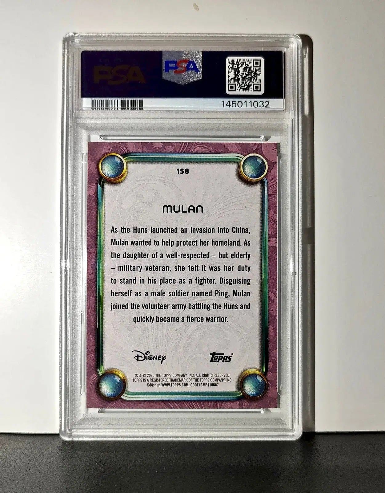 Mulan 2025 Topps Disney Cartoon Princess #158 Card Mulan PSA 10 Gem - Non-Sports Card Single