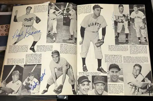 Vintage baseball scrapbook featuring Multi-Signed 1963 Old Timers Baseball Photo Album