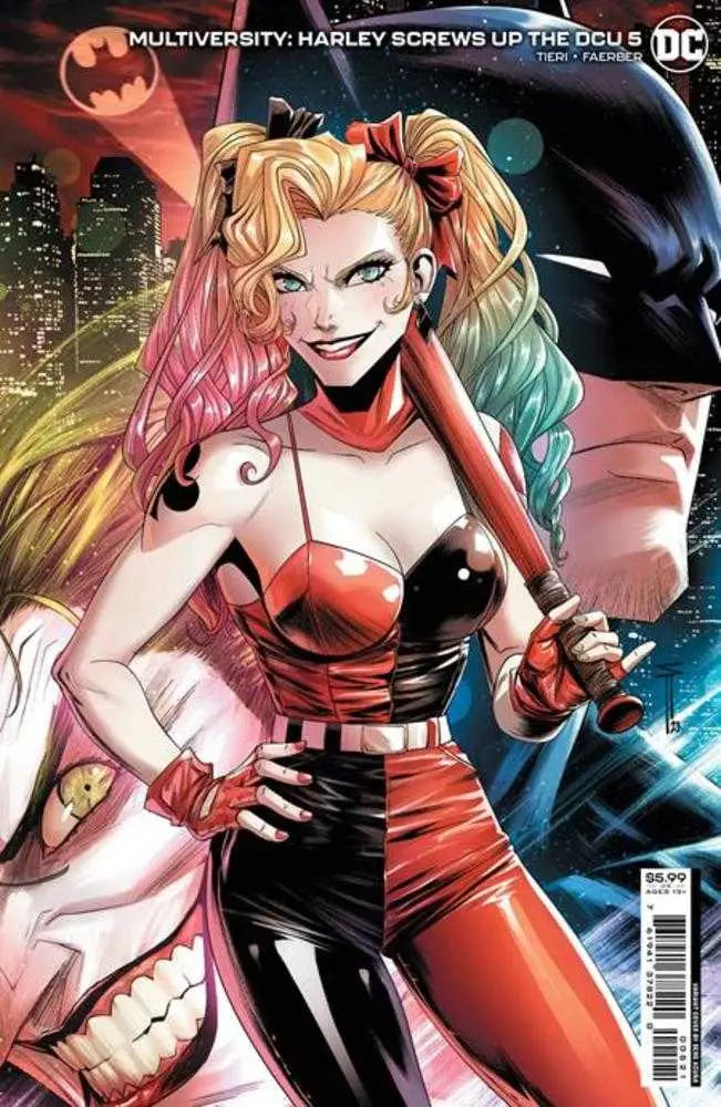 Comic book cover featuring character in red and black, pink and blue pigtails for trading cards