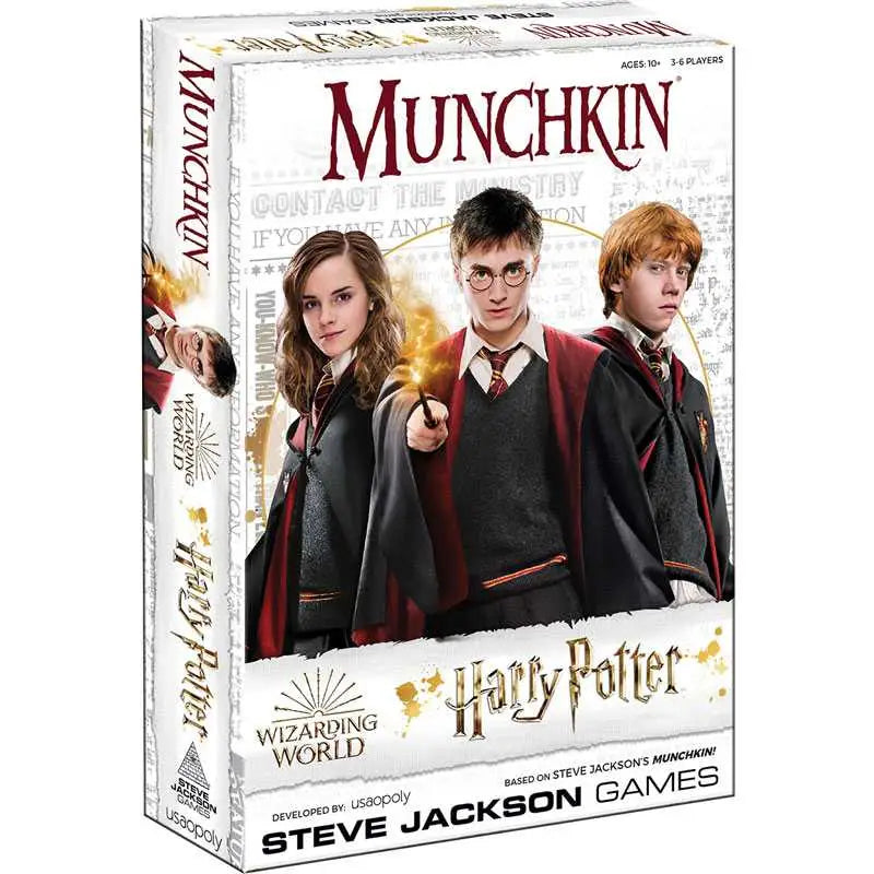 Munchkin Harry Potter board game box by Steve Jackson Games featuring trading cards theme