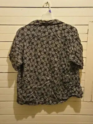 Murano Shirt Womens L Black White Printed Short Sleeve Button Front Casual Top - Apparel