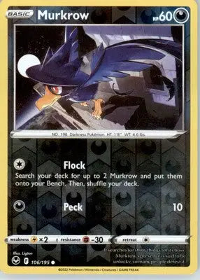 Murkrow - SWSH12: Silver Tempest - Reverse Holo LP - #106/195 - Pokémon Card Single