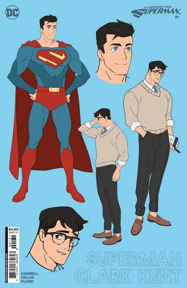 Character design sheet of Superman and his alter ego for trading cards collection