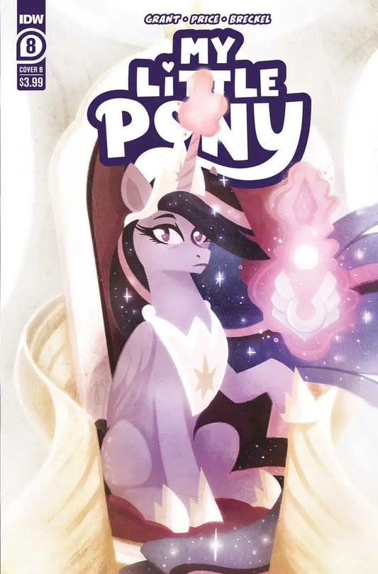 My Little Pony #8 Cover B Justasuta featuring a white pony and magical sparkles