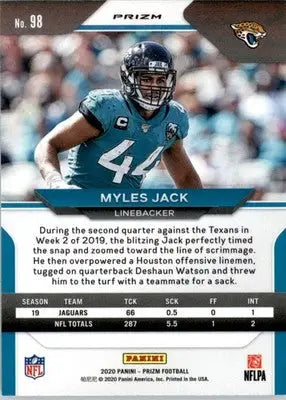 Myles Jack - 2020 Panini Prizm - #98 - Prizm Red White and Blue Football - Football Card Single