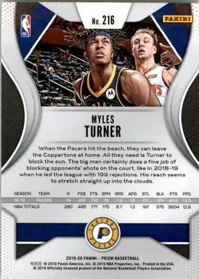 Myles Turner - 2019-20 Panini Prizm - #216 - Basketball - Basketball Card Single