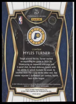 Myles Turner 2020-21 Panini Select Silver Prizms #157 Indiana Pacers - Basketball Card Single