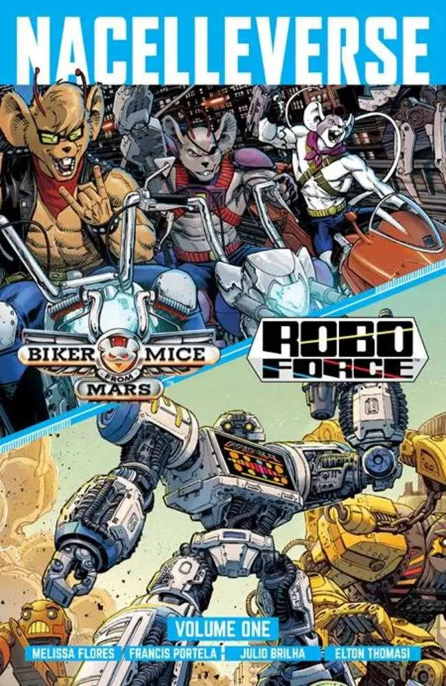 Comic book cover featuring Biker Mice from Mars and Roboforce on Nacelleverse TPB Volume 1