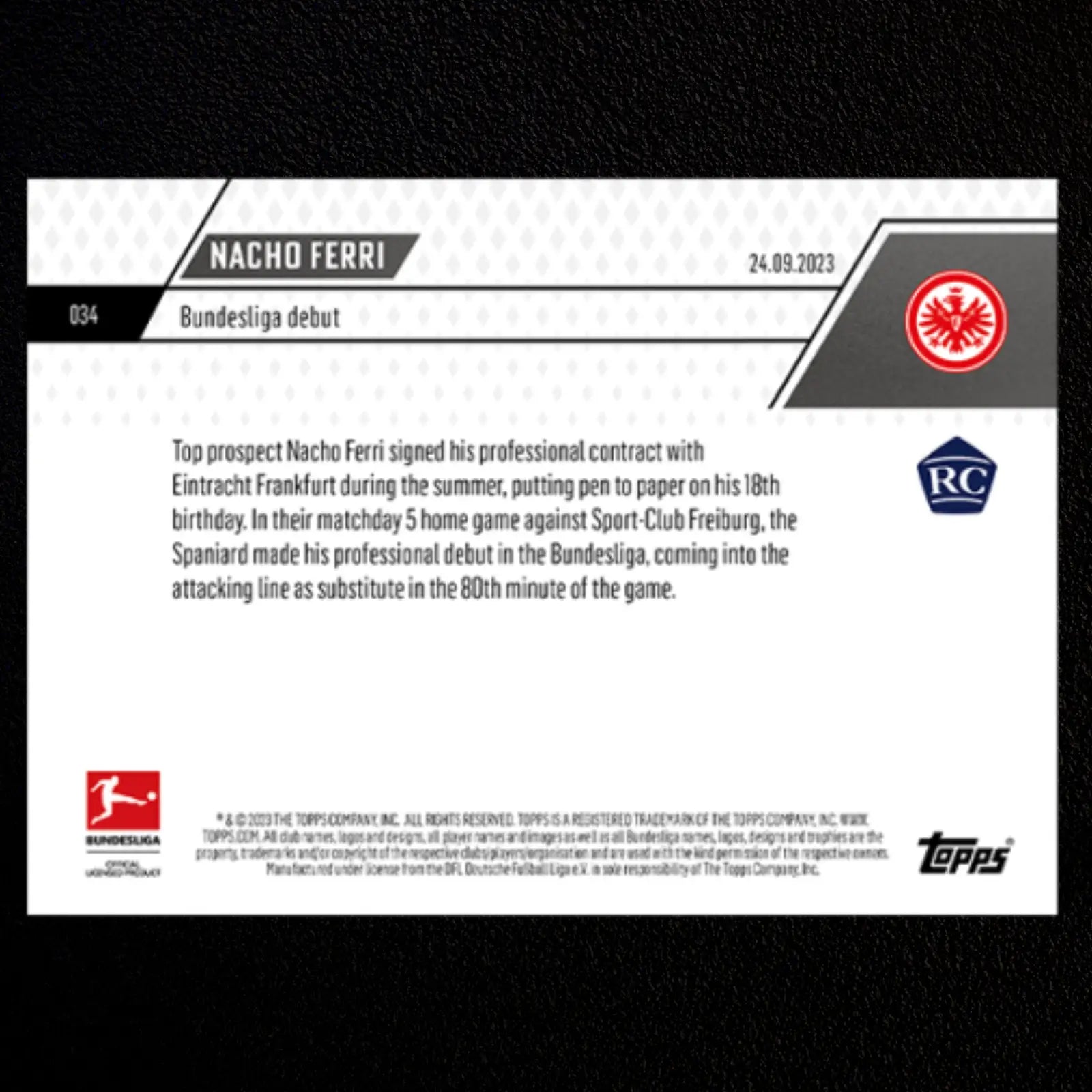 Nacho Ferri Bundesliga Debut Rookie Bundesliga Topps Now #34 NM-MT