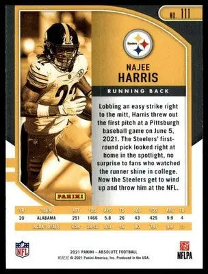 Najee Harris 2021 Panini Absolute Green #111 Pittsburgh Steelers - Football Card Single