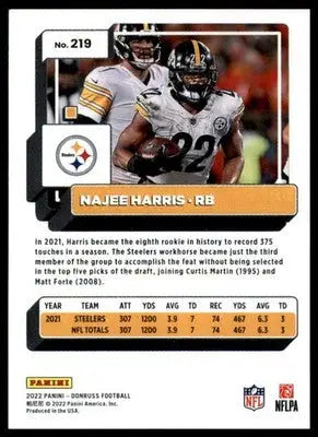 Najee Harris 2022 Donruss #219 Pittsburgh Steelers - Football Card Single