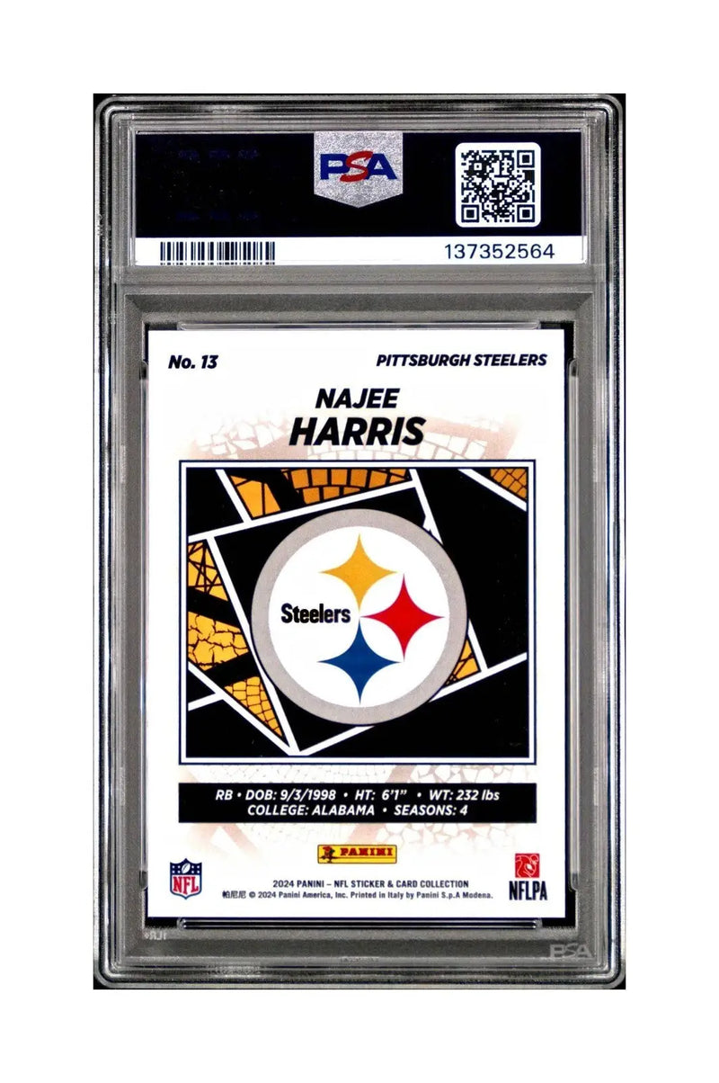 Najee Harris 2024 Panini Sticker Collection 260/349 #13 Blue Foil PSA 8 NM-MT