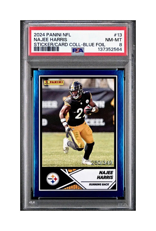Najee Harris 2024 Panini Sticker Collection 260/349 #13 Blue Foil PSA 8 NM-MT - Football Card Single