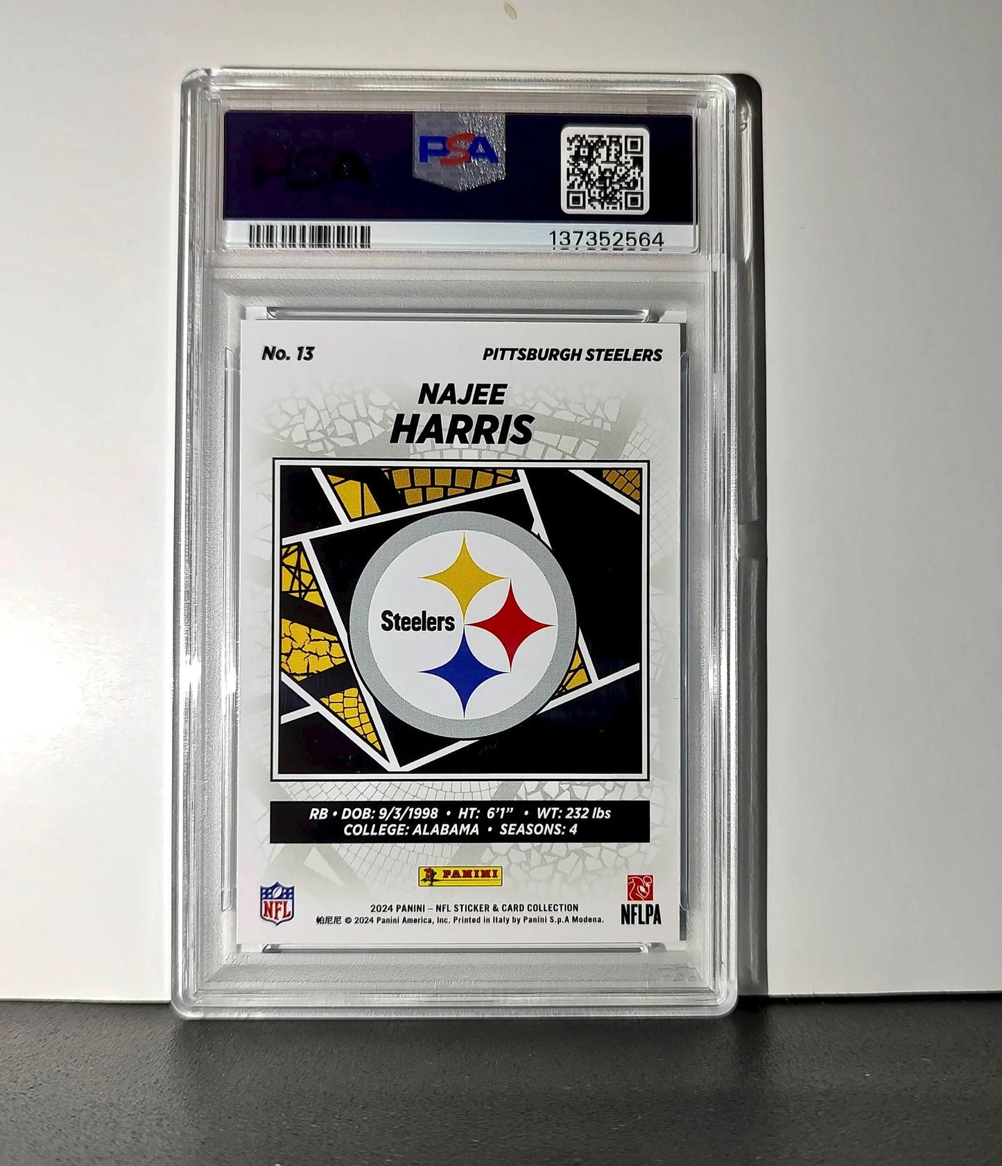 Najee Harris 2024 Panini Sticker Collection 260/349 #13 Blue Foil PSA 8 NM-MT