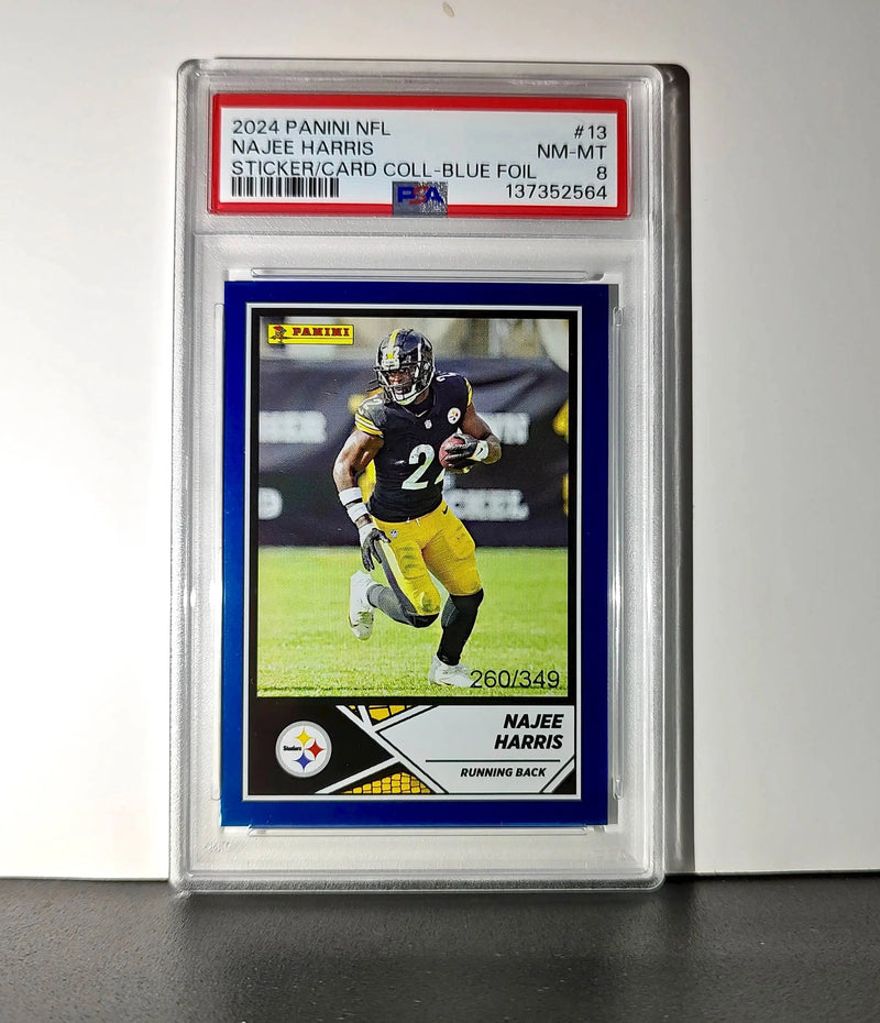 Najee Harris 2024 Panini Sticker Collection 260/349 #13 Blue Foil PSA 8 NM-MT