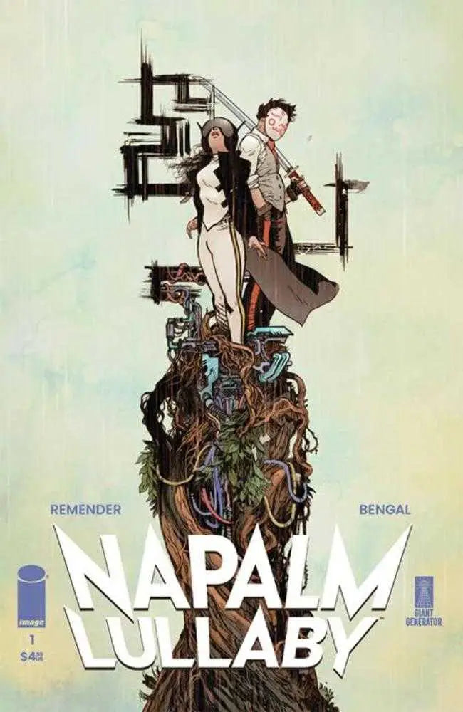Comic book cover for Napalm Lullaby features figures atop a dark structure