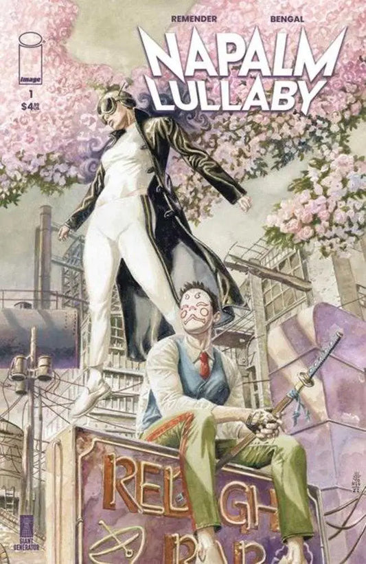 Comic book cover of Napalm Lullaby #1 featuring dynamic characters and cherry blossoms