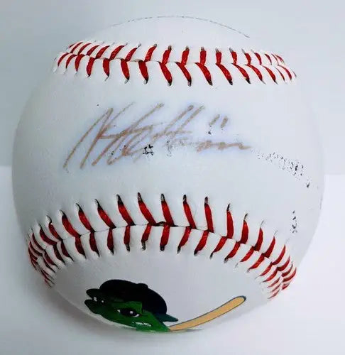 Autographed baseball with cartoon Alligator from Nate Hanson signed Beliot Snappers Minnesota Twins