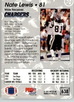 Nate Lewis - 1992 Pro Set - #638 - Football - Football Card Single