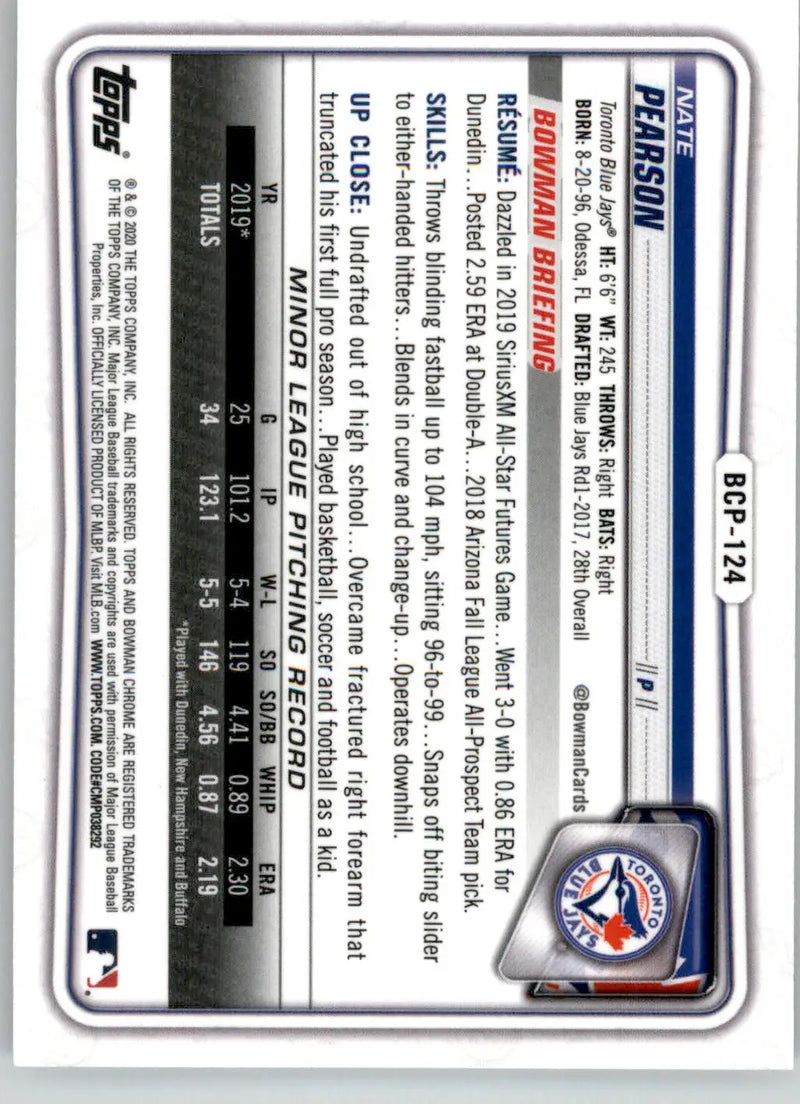 Nate Pearson - 2020 Bowman - #BCP-124 - Chrome Prospects Baseball - Baseball Card Single