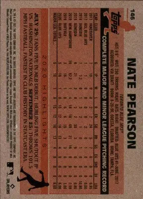 Nate Pearson Rookie 2021 Topps Archives #146 Toronto Blue Jays - Baseball Card Single
