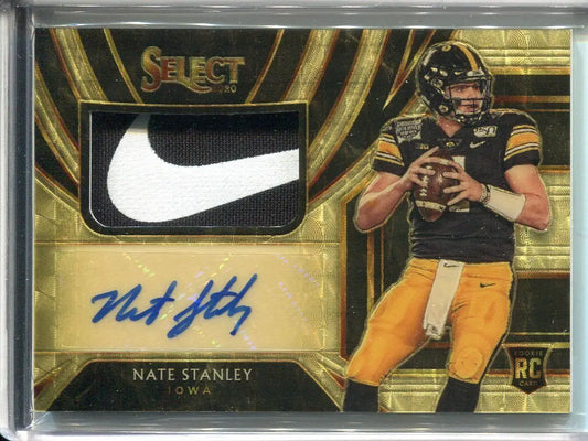 Nate Stanley RC 2020 Select Chronicles Gold Vinyl #1/1 Auto Nike Swatch IOWA Football Card