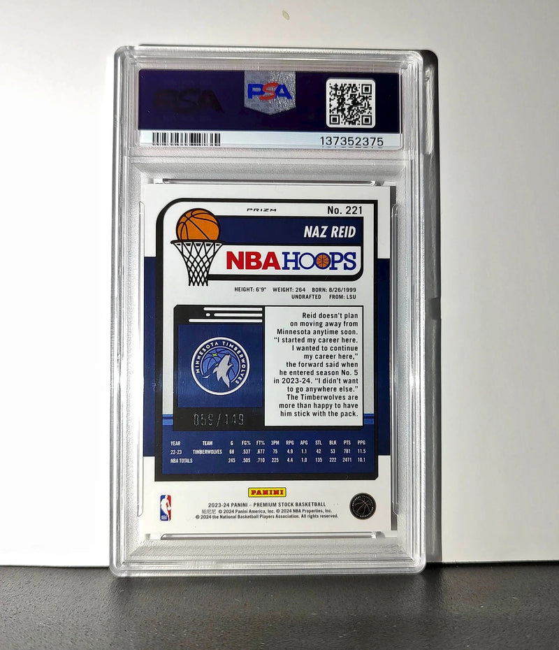 Naz Reid 2023 Panini Hoops Premium #221 59/149 Red Disco Prizm PSA 10 Gem Mint