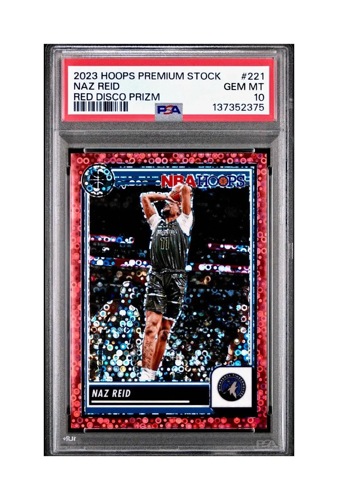 Naz Reid 2023 Panini Hoops Premium #221 59/149 Red Disco Prizm PSA 10 Gem Mint