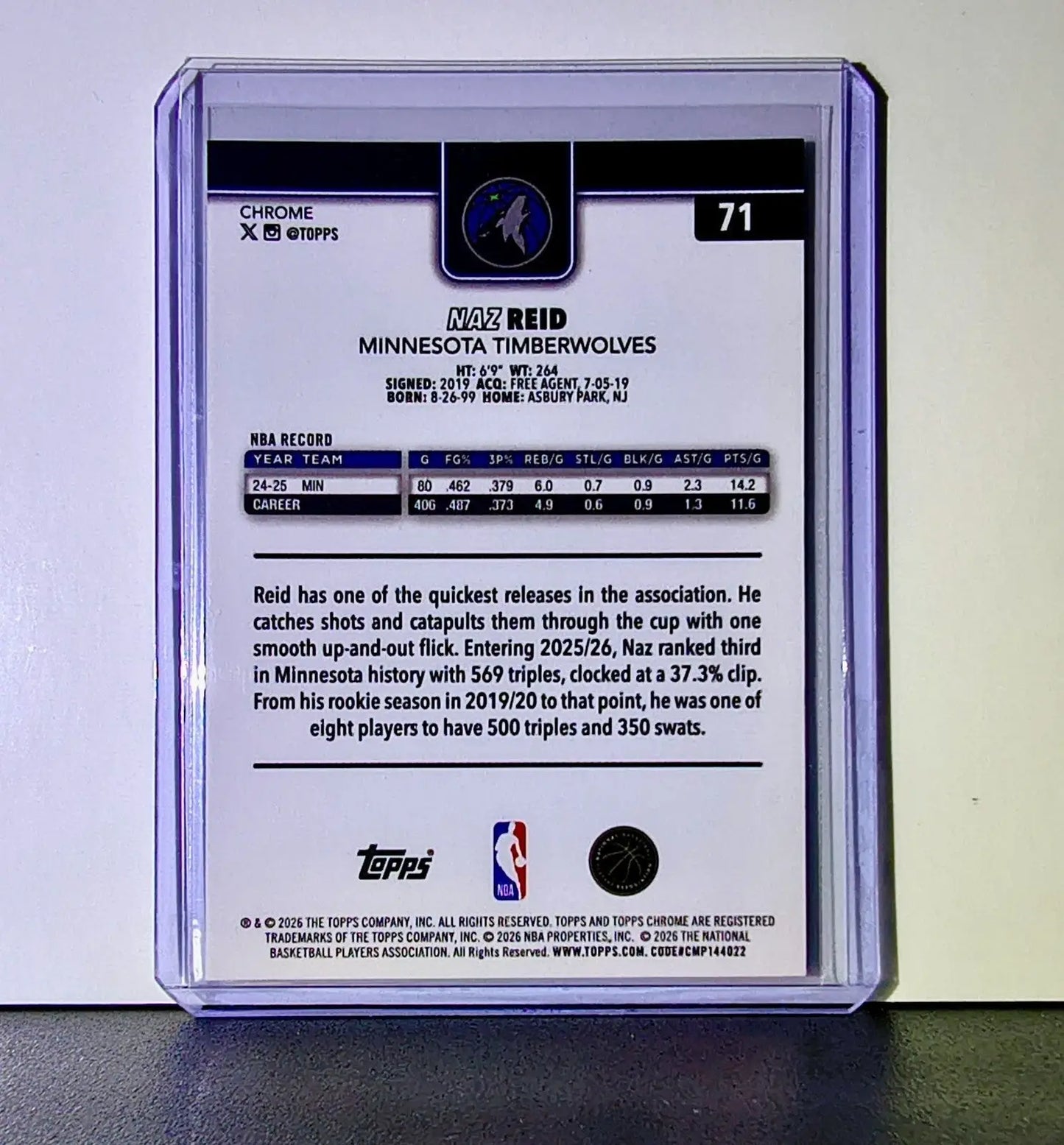 Naz Reid 2025-26 NBA Topps Chrome Update #71 Basketball Card Timberwolves - Basketball Card Single