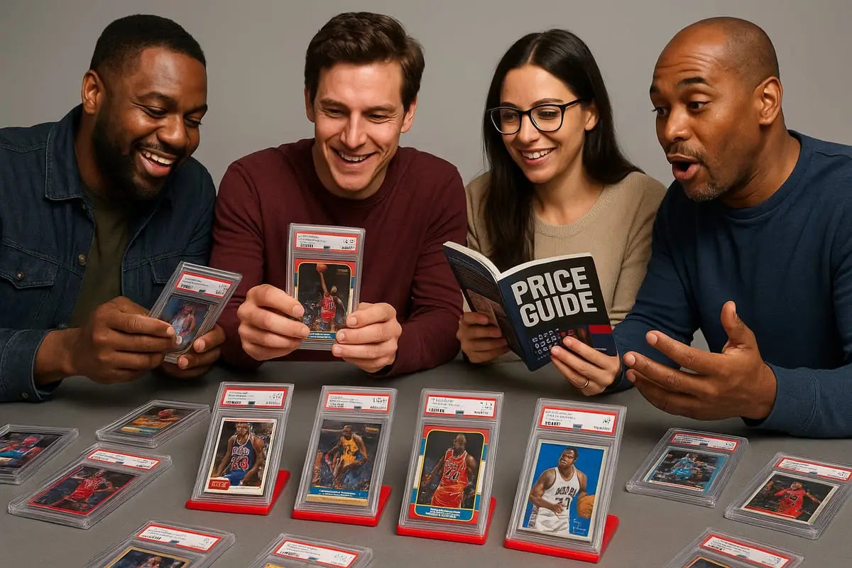 NBA trading cards collection in clear plastic sleeves with red bases
