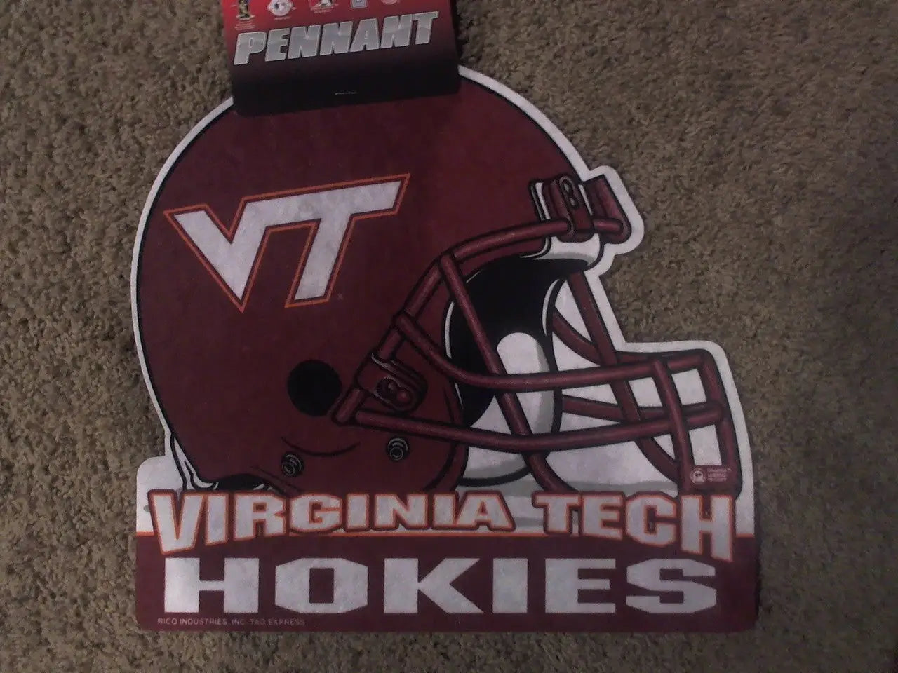 Football helmet-shaped felt pennant for Virginia Tech Hokies, perfect for collectors
