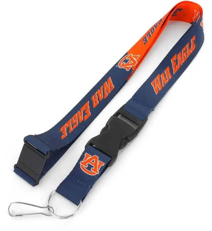Navy blue and orange slogan lanyard featuring War Eagle text and Auburn University logo