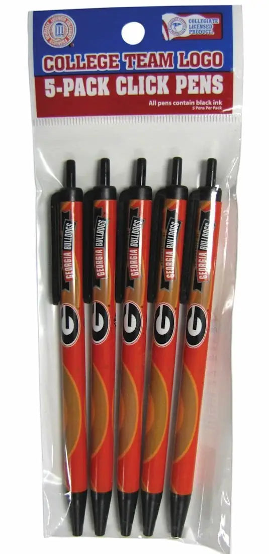 Five-pack of official licensed Georgia Bulldogs click pens with black ink