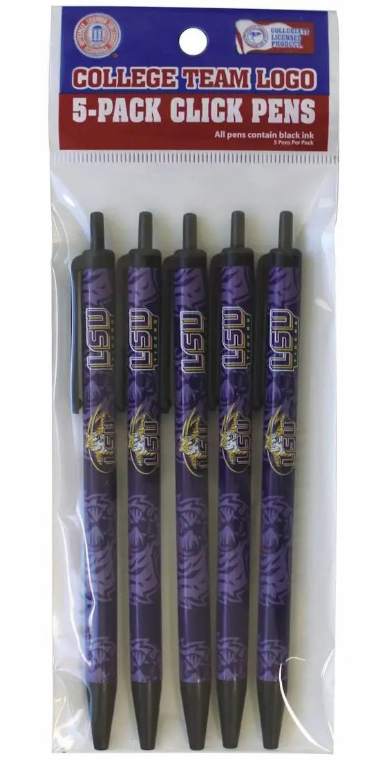 Five LSU click pens from NCAA Official Licensed 5 pack in black ink