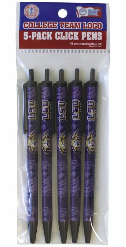 Five LSU click pens from NCAA Official Licensed 5 pack in black ink