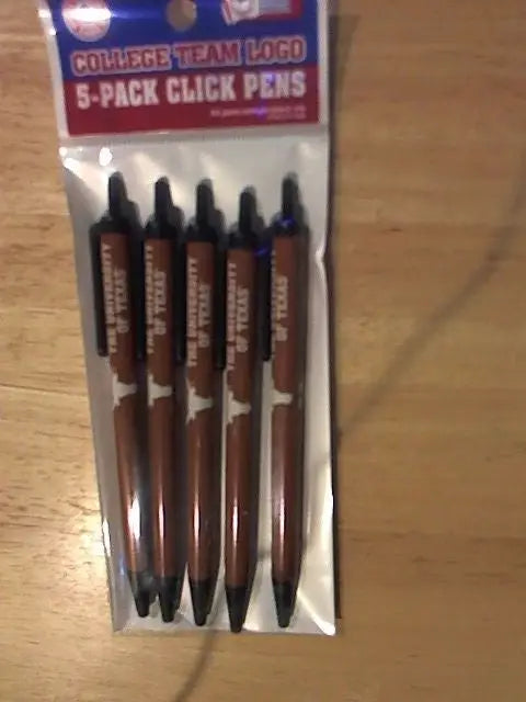 Five-pack of University of Texas official licensed click pens black ink for fans