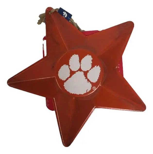 Red star-shaped metal star ornament with white paw print logo for NCAA teams