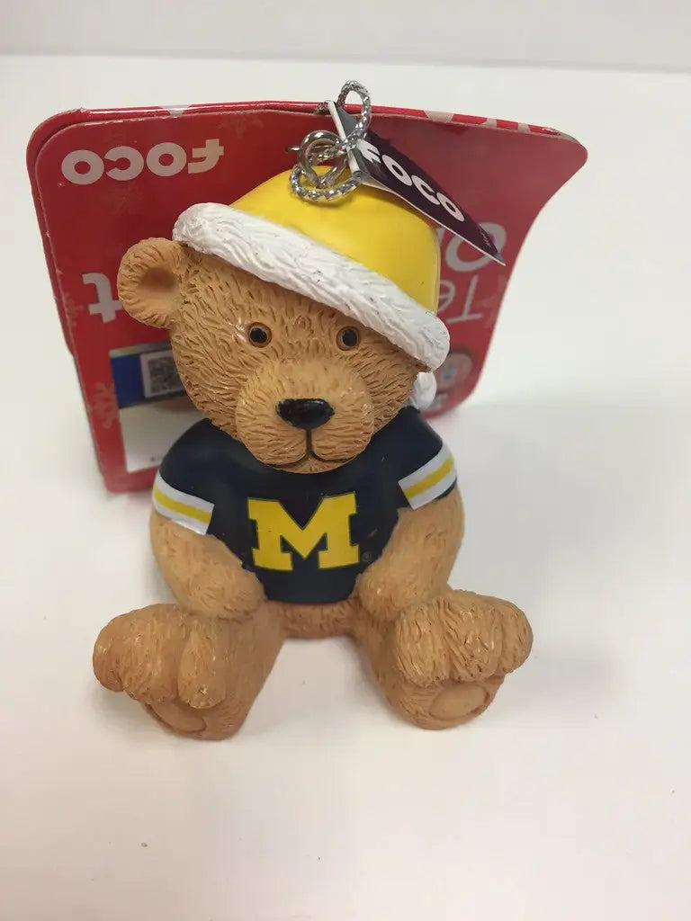 NCAA Team Jersey Bear Ornament featuring Teddy Bear in University of Michigan gear
