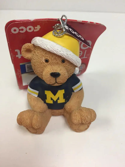 NCAA Team Jersey Bear Ornament featuring Teddy Bear in University of Michigan gear